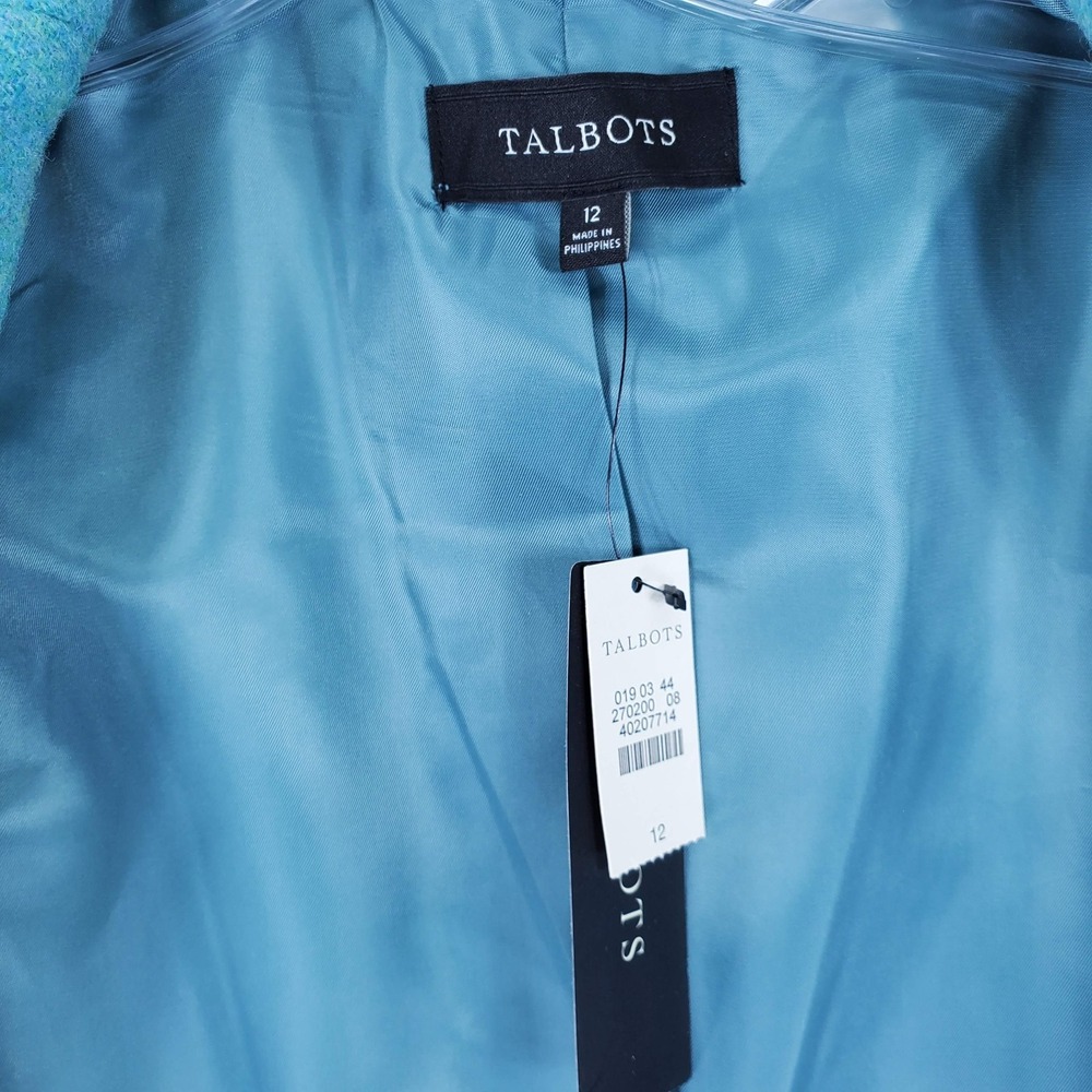 NEW Talbots 2 Button Blazer Sz 12 Herringbone Wool Blend Teal Blue Green $159 - Picture 3 of 7